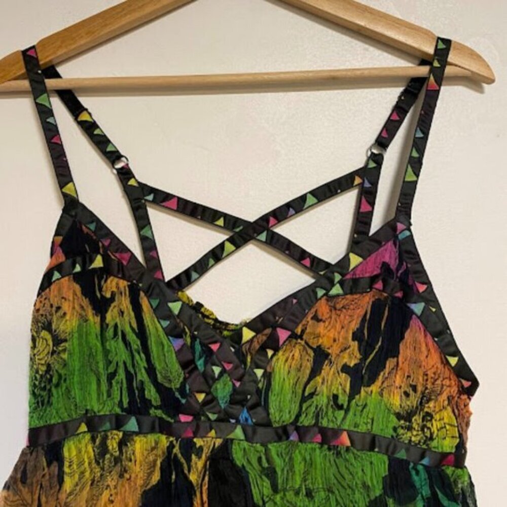 Free People New Romantics Multicolor Rainbow Floral Strappy Mini Dress Size S - Picture 4 of 10